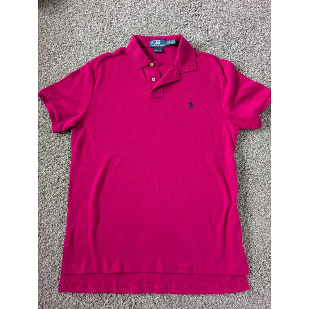 Polo Ralph Lauren Mens Custom Fit Polo Shirt Magenta Pink Cotton Large